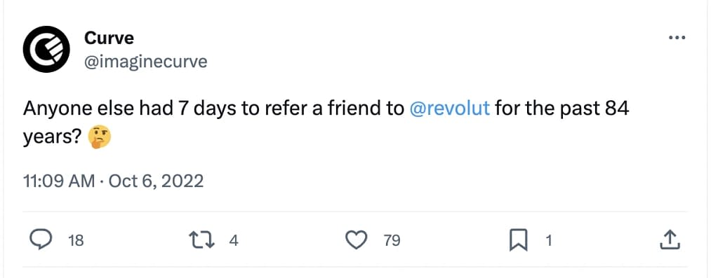 Curve jokes about Revolut on Twitter/X