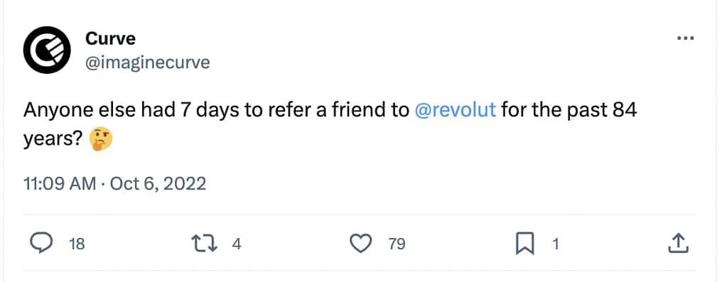Curve jokes about Revolut on Twitter/X