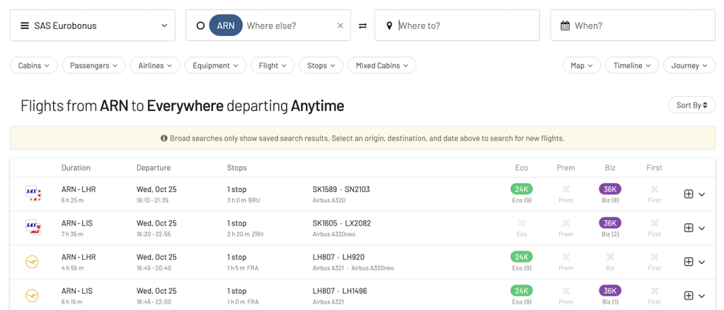 AwardFares now shows award flight prices in the search results. 