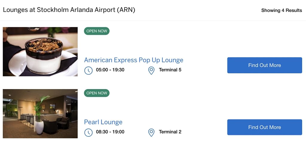 American Express Pop Up Lounge Arlanda on Amex Website