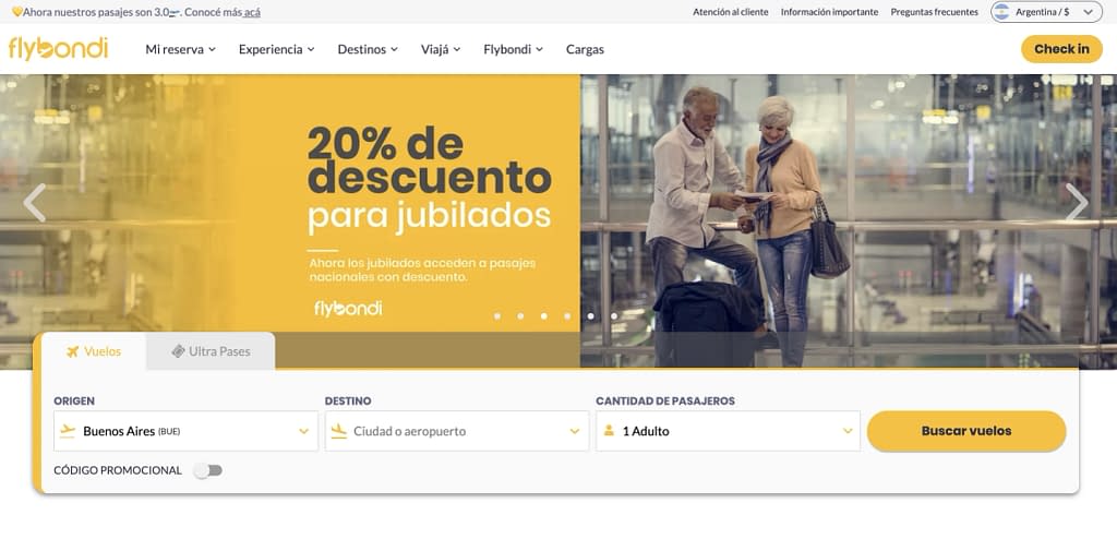 Flybondi Argentina Website (2023)