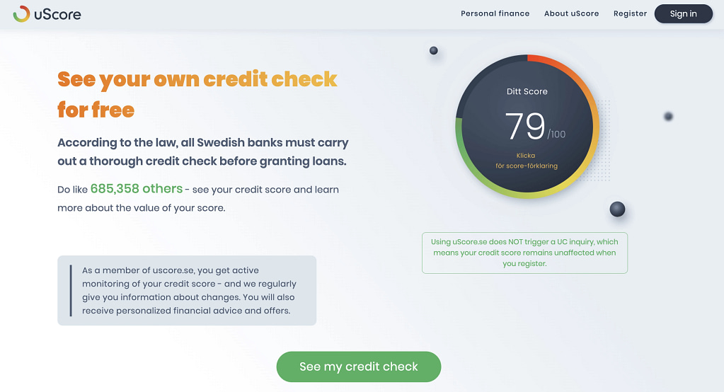 uScore: Free credit check in Sweden