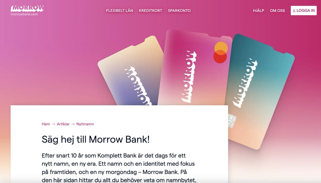 Komplett Bank new name is Morrow Bank