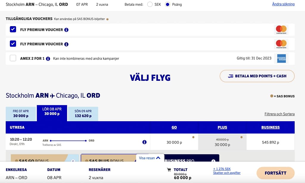 SAS Mastercard Fly Premium: Stockholm to Chicago