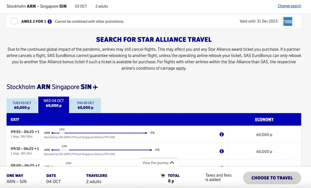 Book Flights on Singapore Airlines with EuroBonus points - Arlanda to Singapore