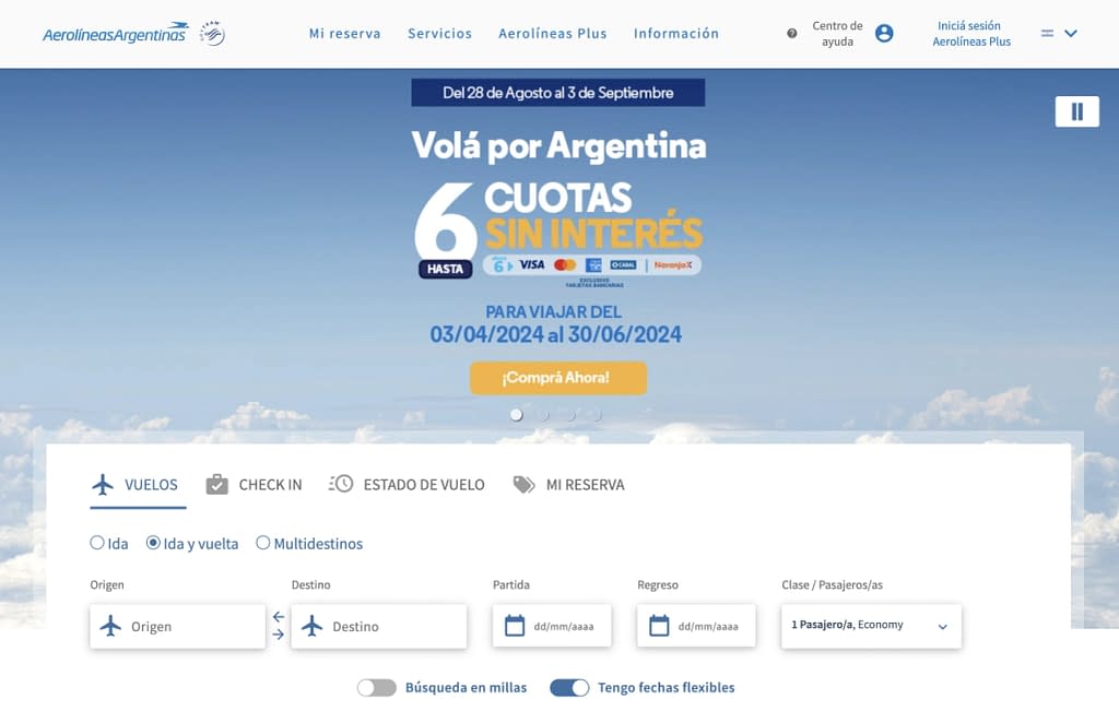 Aerolíneas Argentinas Homepage (2023)