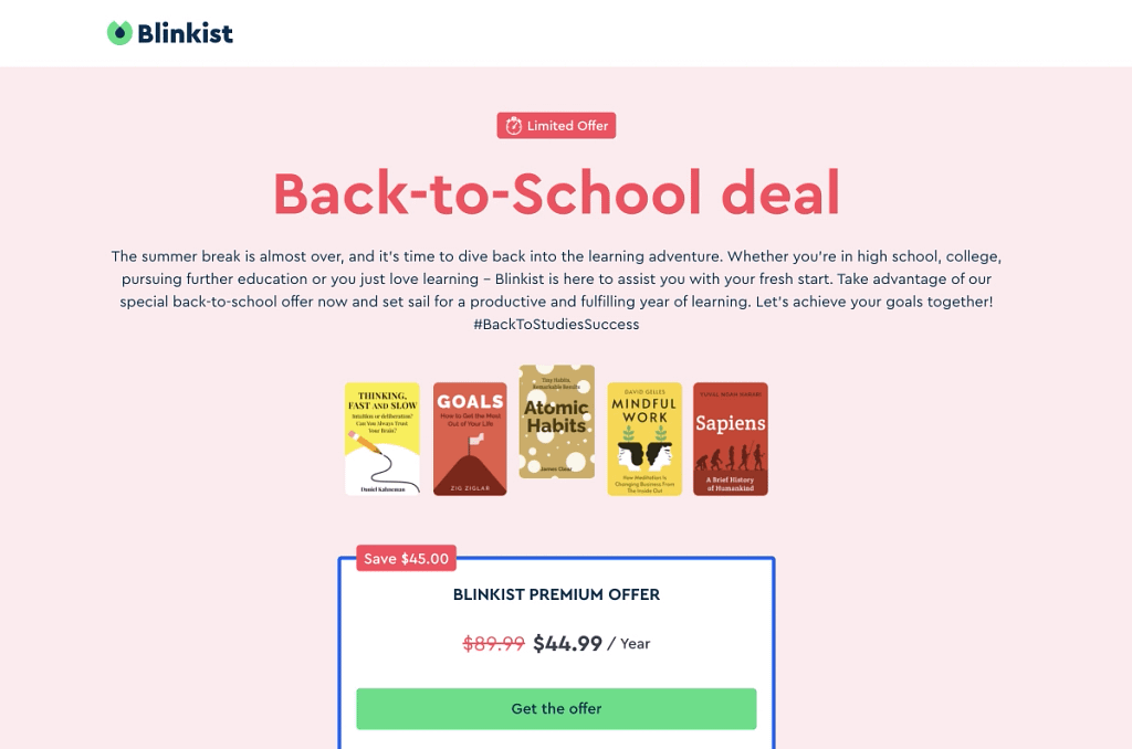 Blinkist Back To School Deal: Get 50% OFF Before September 15th.