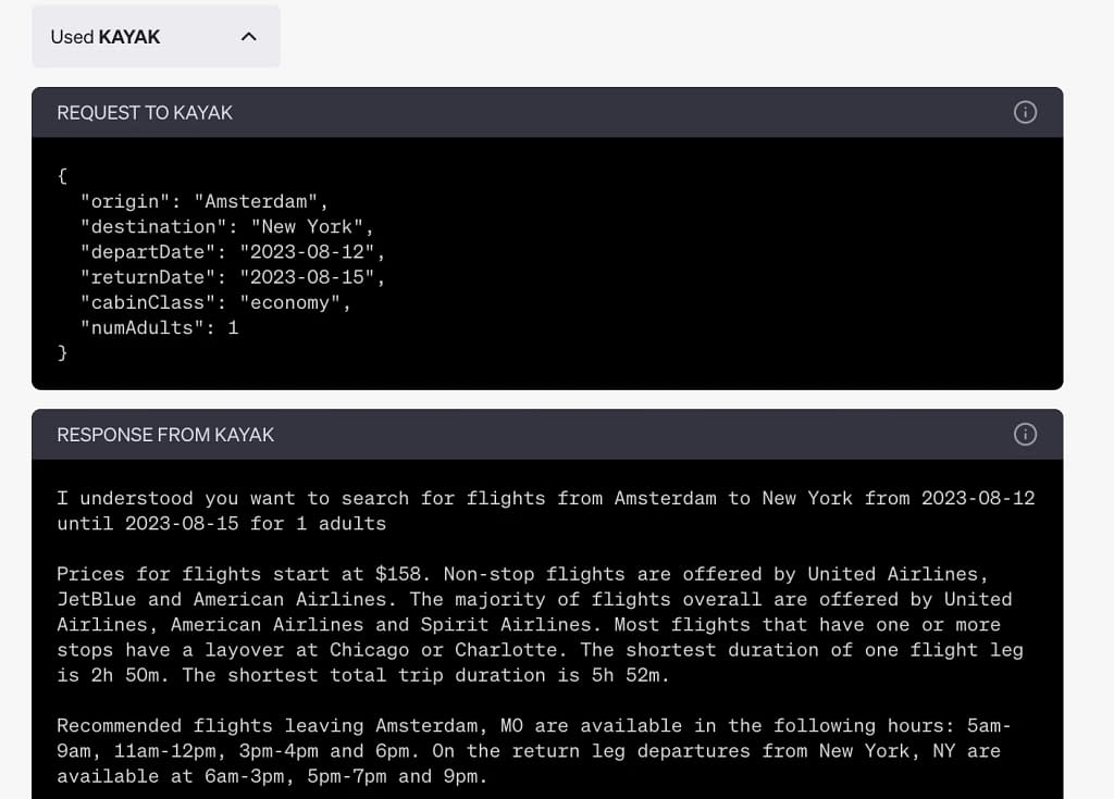 Kayak ChatGPT Plugin Test 7