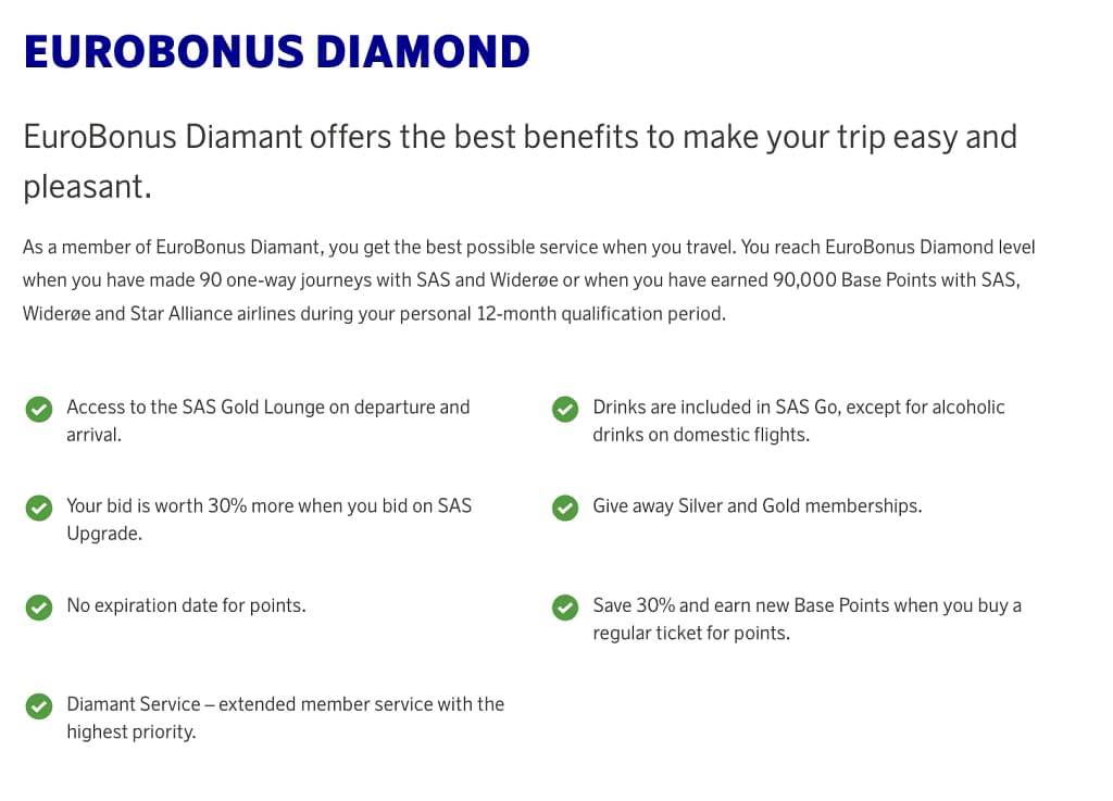 New SAS EuroBonus Diamond Benefits (2023)