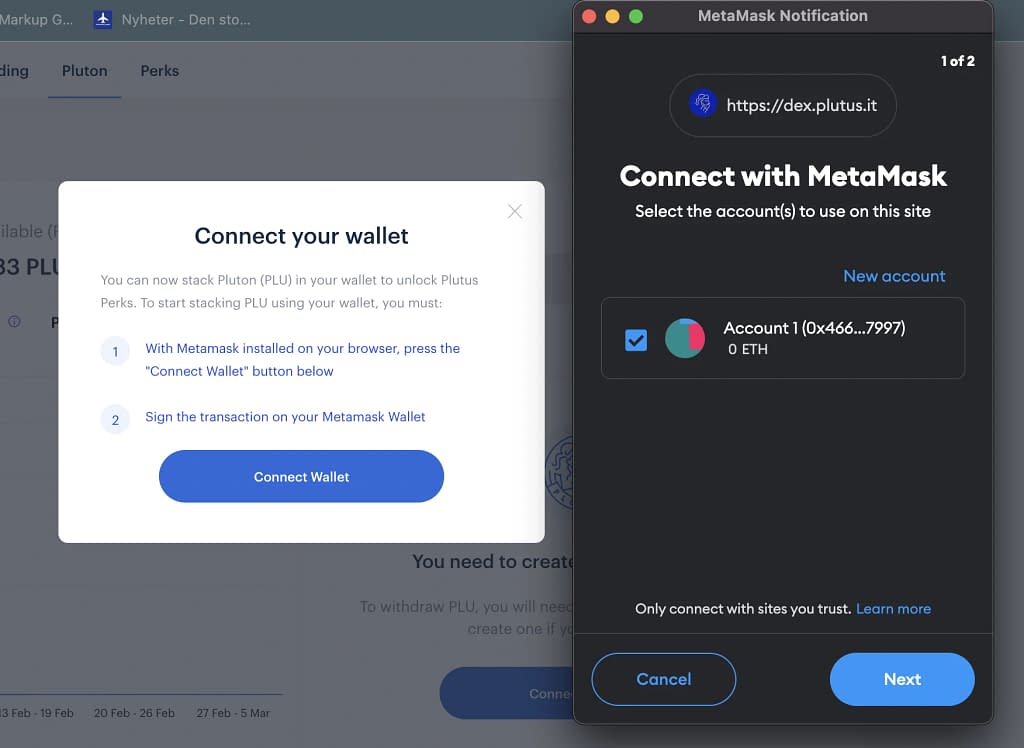 How to connect a external wallet to Plutus (2023)