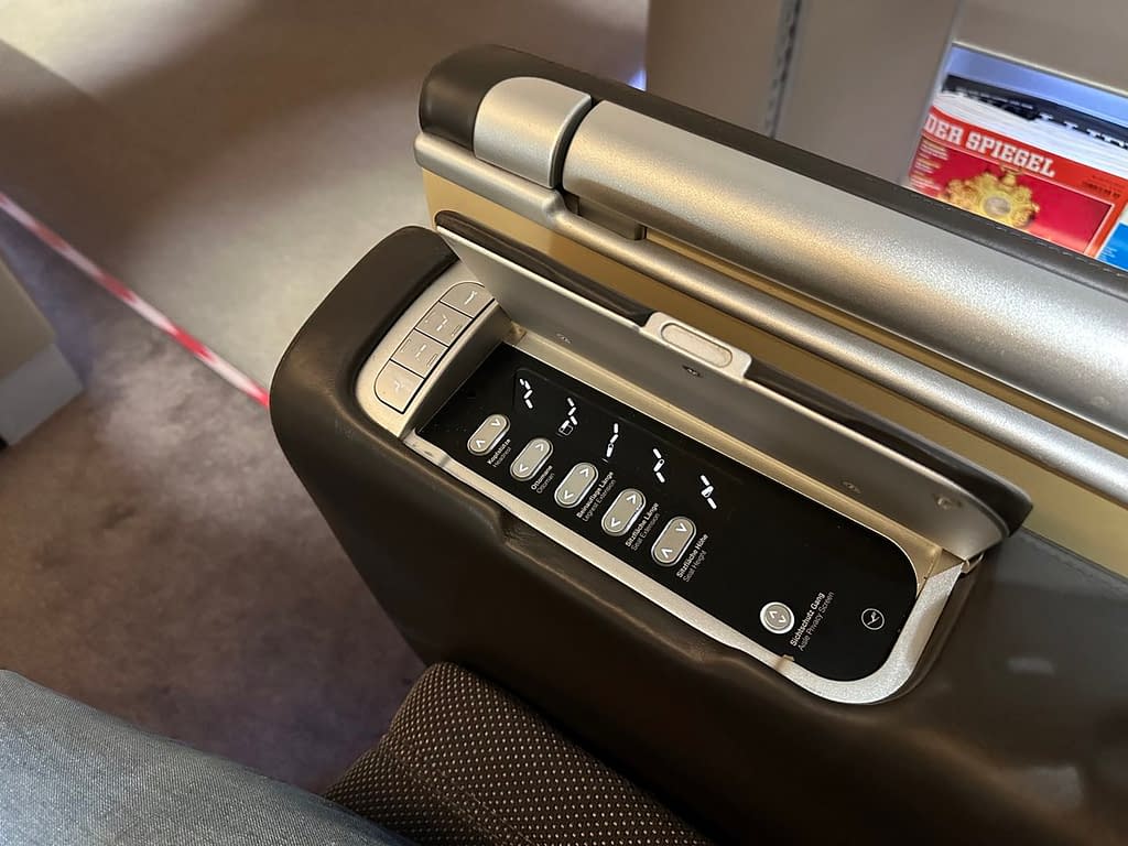 Lufthansa 747-8 First Class in 2023 - Seat controls 1