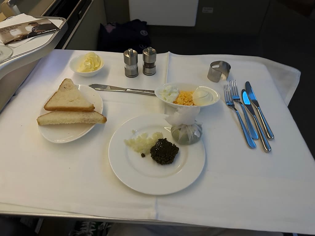 Lufthansa 747-8 First Class in 2023 - Dinner 4