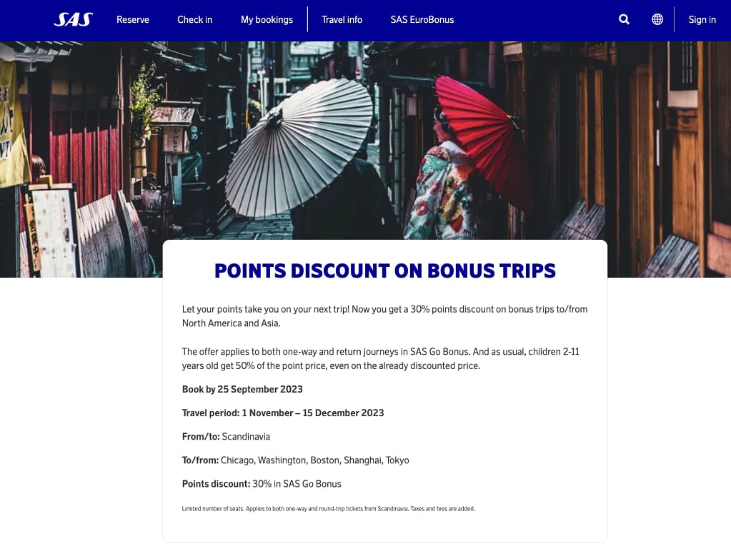 SAS EuroBonus Discount. Get 30% off on trips to Asia and the United States