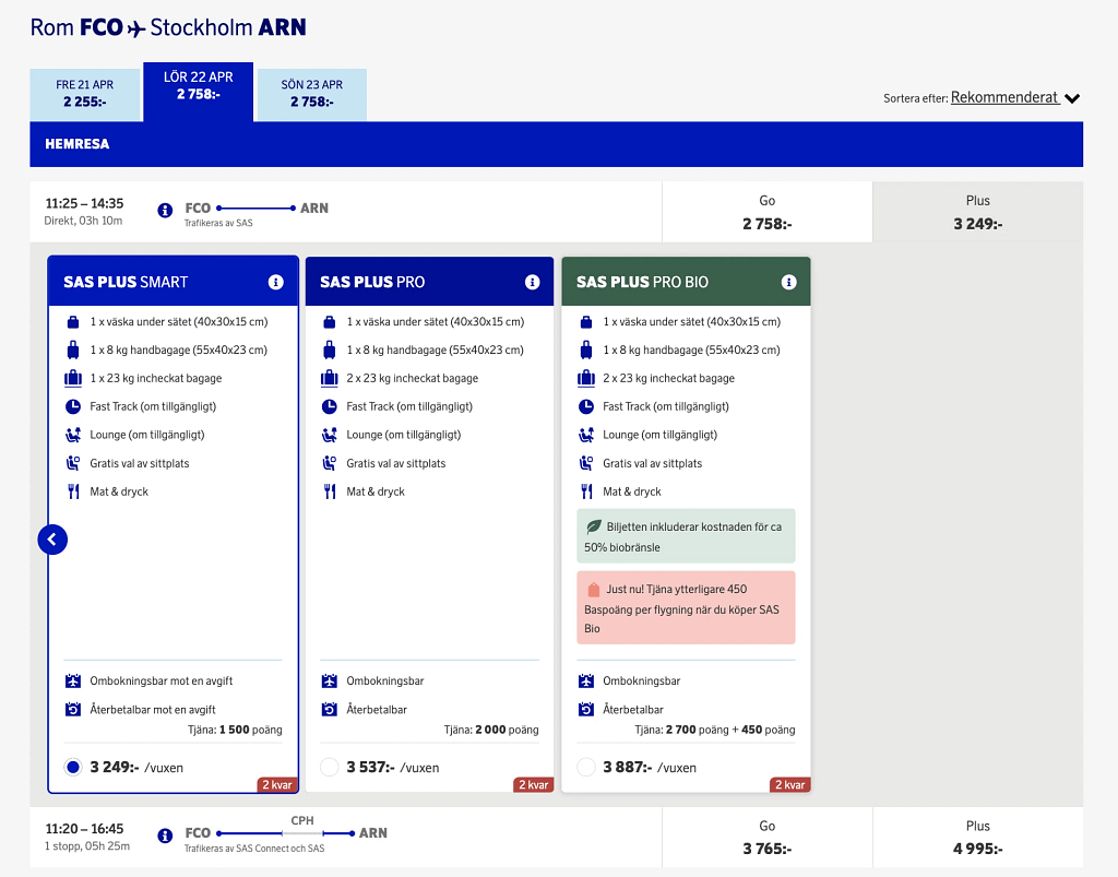 NEW SAS Biofuel Tickets With Extra EuroBonus Base Points (2023) AirLapse