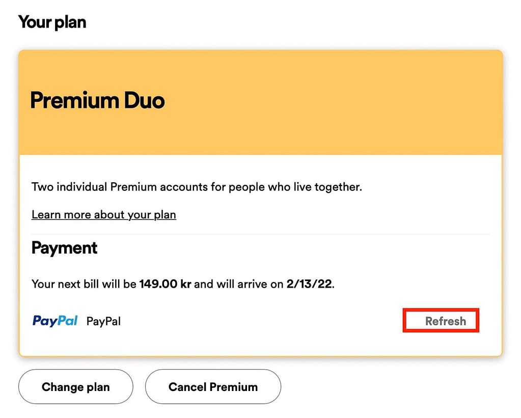 Plutus Spotify Perk: Change payment method