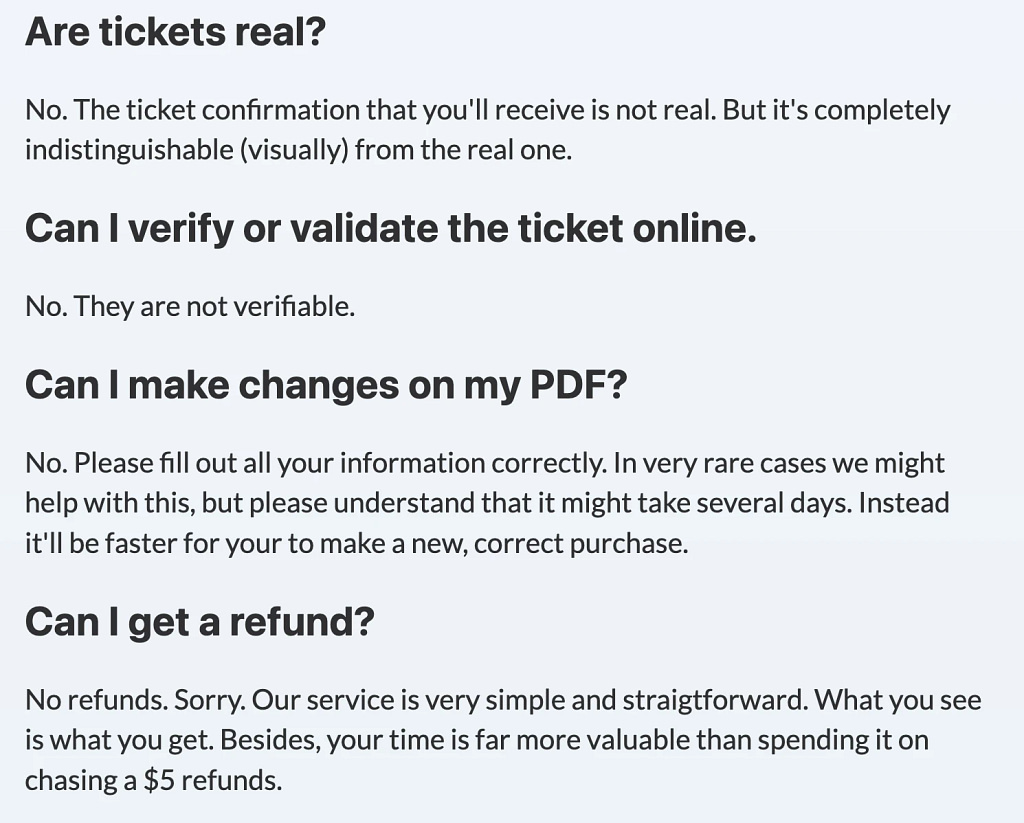Fake Flight Tickets (FAQ)