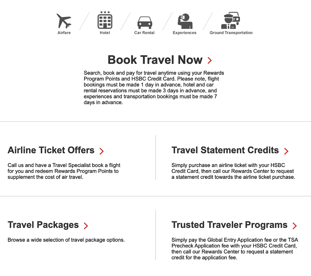HSBC Rewards: Travel Options (2020)