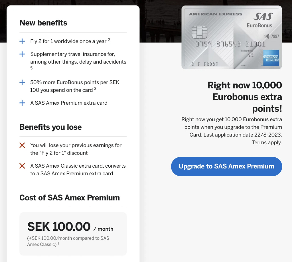 SAS Amex Upgrade Classic to Premium