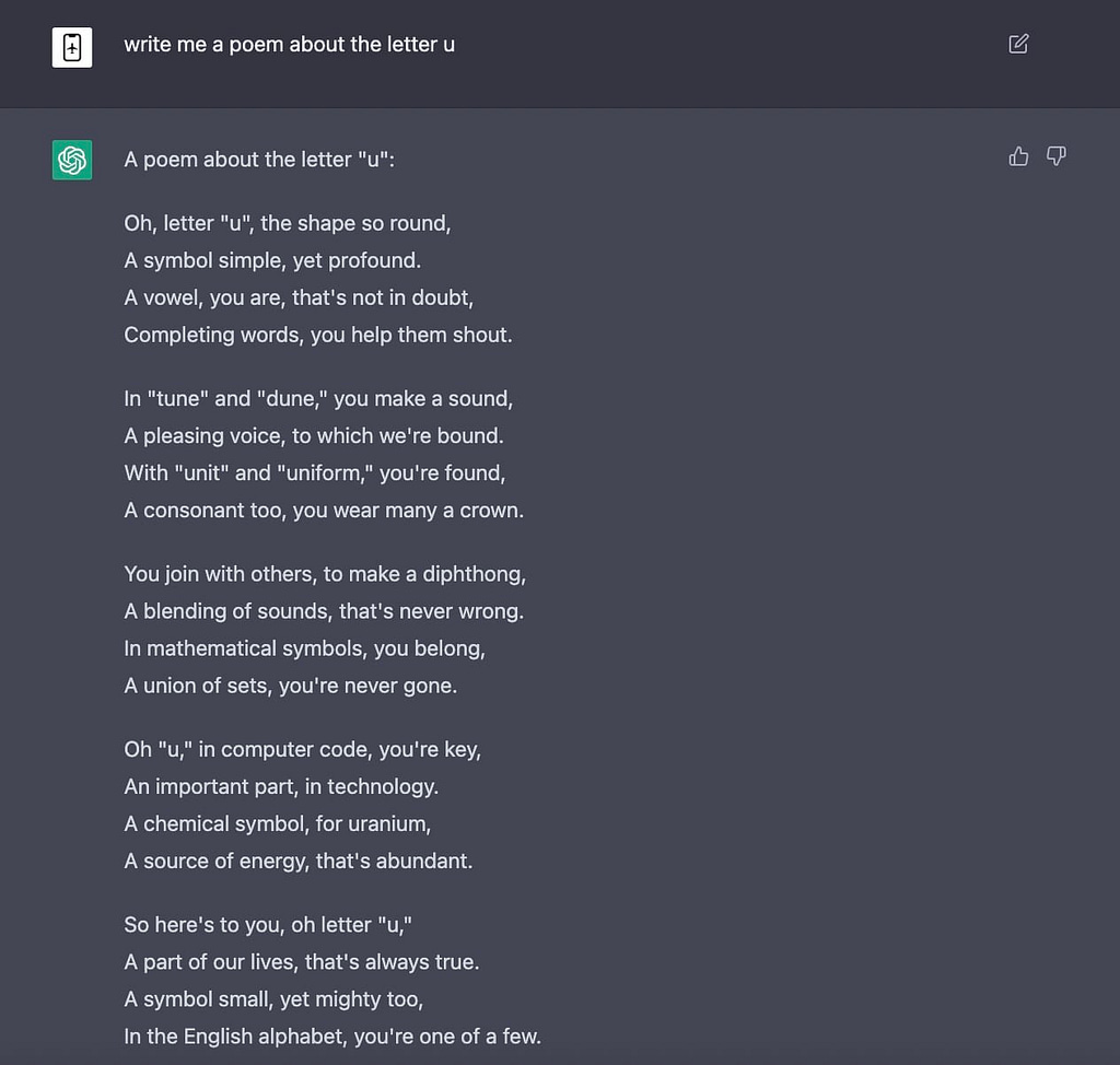 U - A poem about U by ChatGPT (2023)