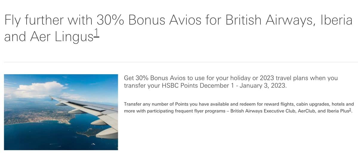 HSBC is giving 30% Bonus Avios for Points transfers