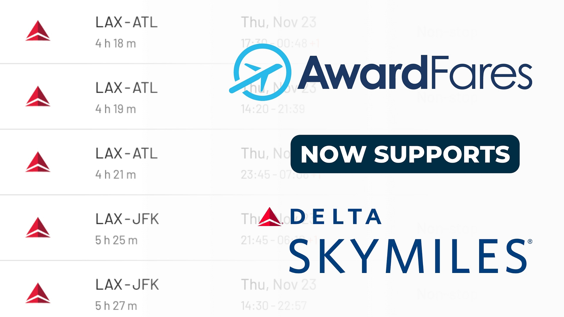 AwardFares supports delta skymiles