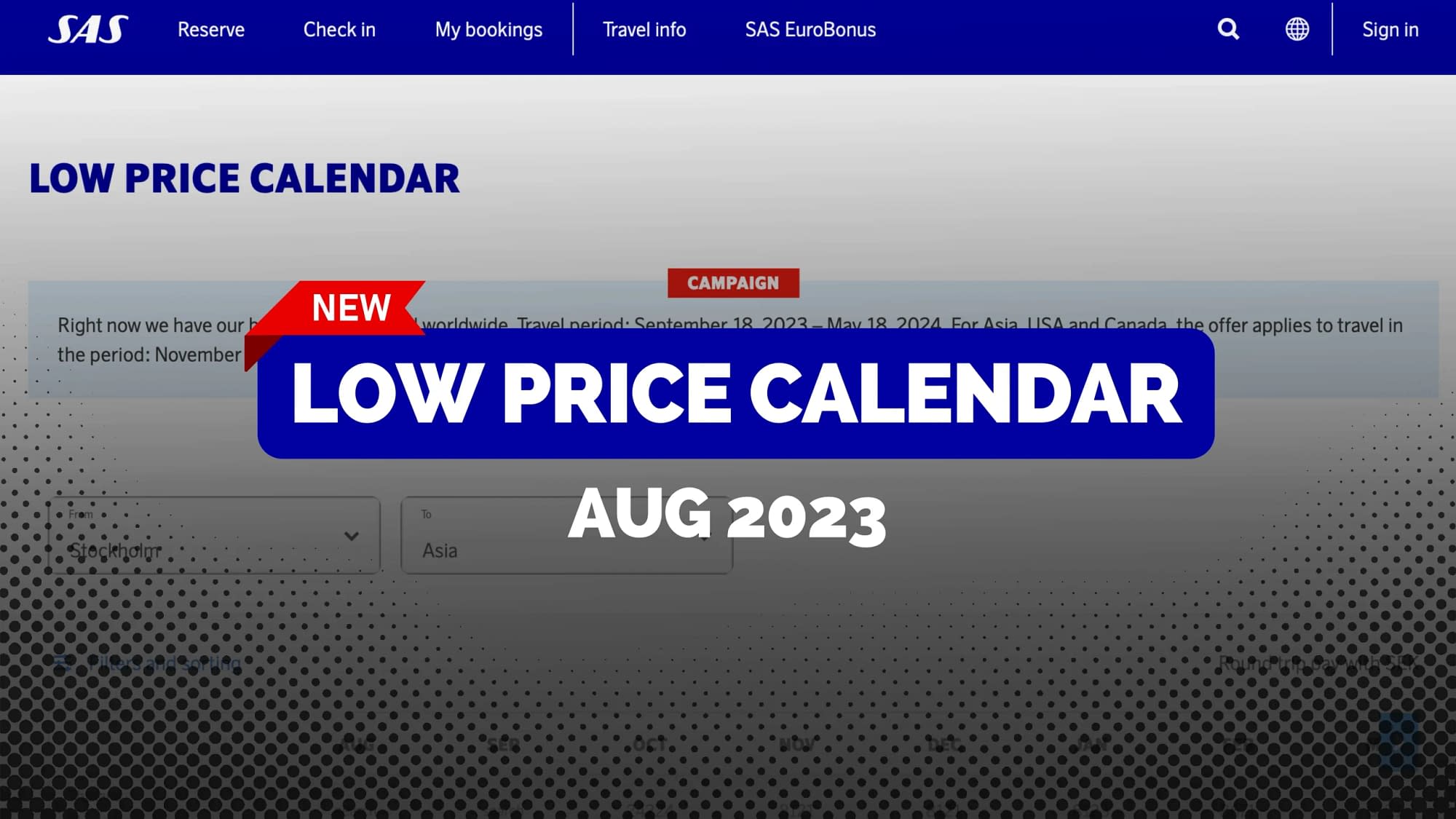 New SAS low price calendar (August 2023) - Lågpriskalender