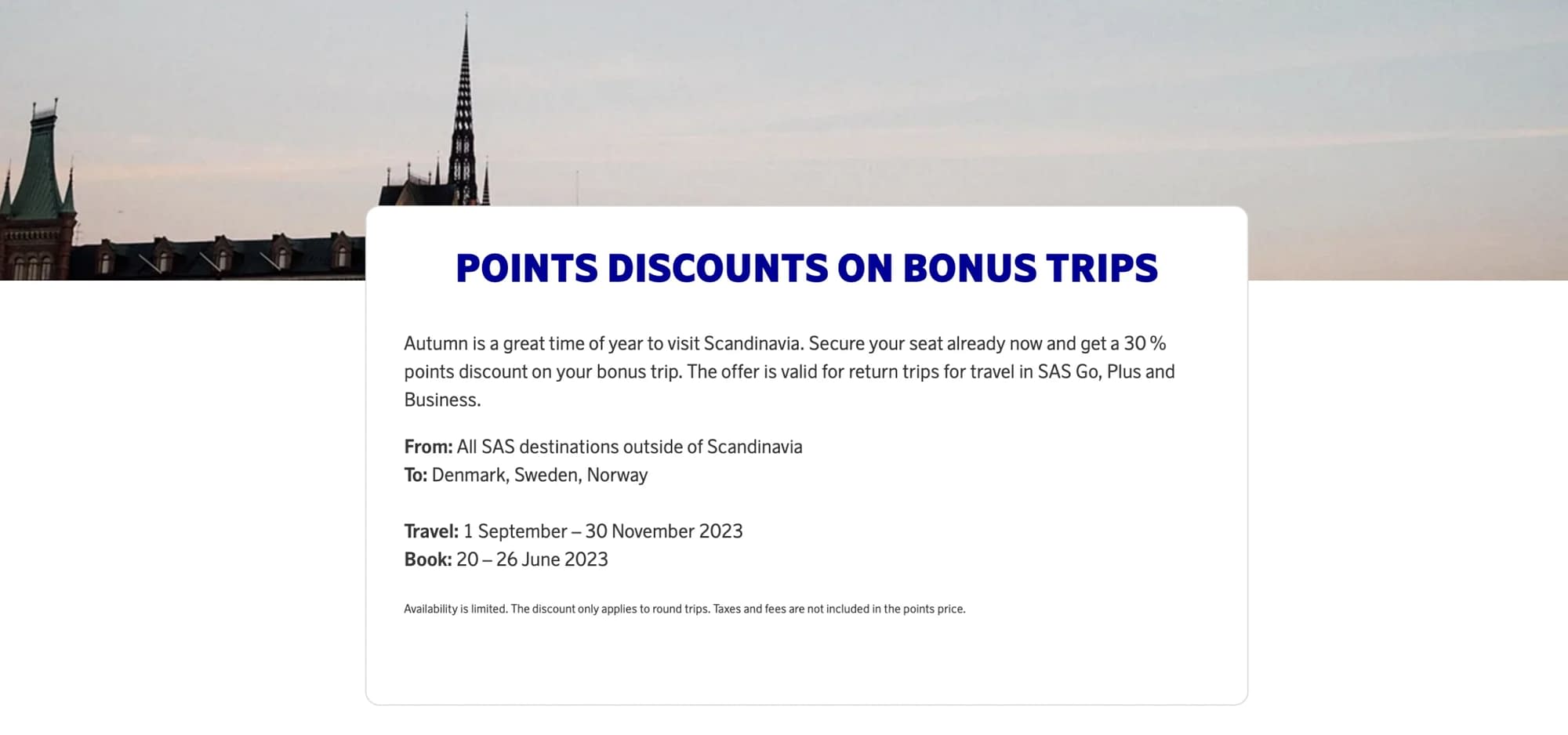 SAS Point Bargain June 2023: 30% Discount On EuroBonus Trips