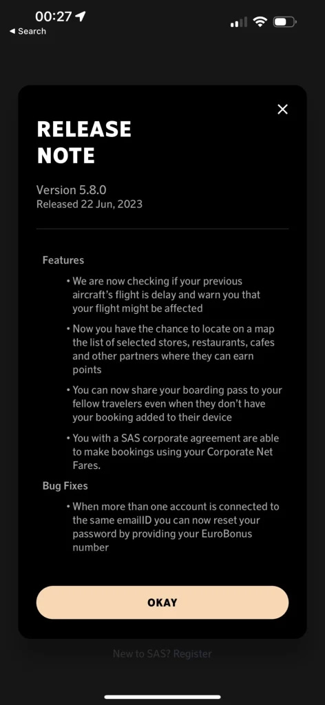 SAS app v5.8 update splashscreen