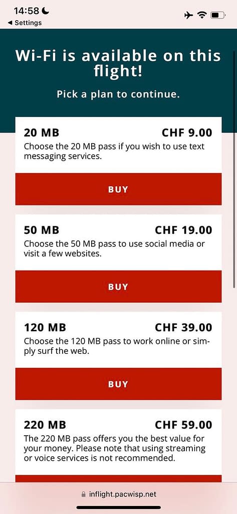 Swiss Business Class in 2023: Ridiculous WIFI on board prices (777-300ER)