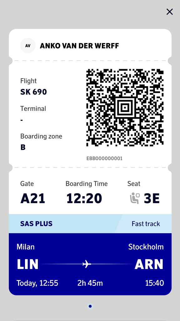 New SAS App for Android - Boarding pass