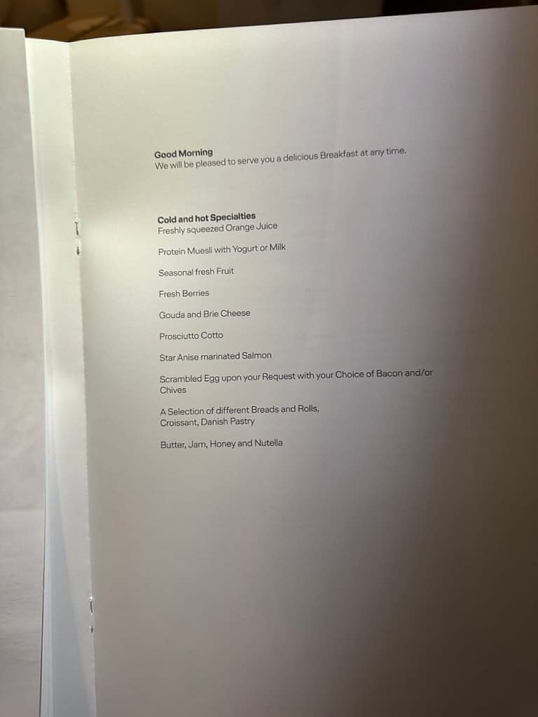 Lufthansa 747-8 First Class in 2023 - Menu