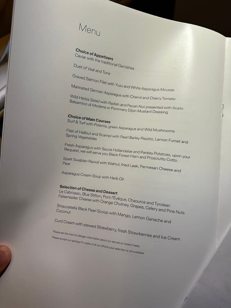 Lufthansa 747-8 First Class in 2023 - Menu 2