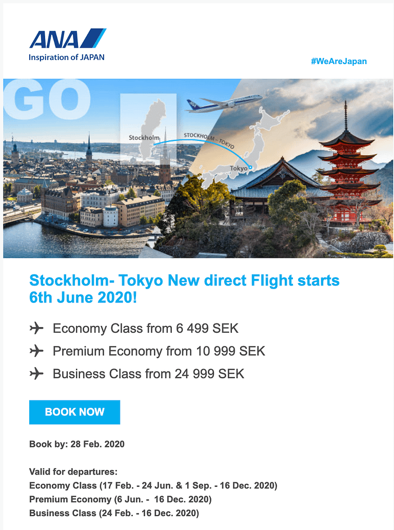 BOOK by Feb 28: ANA Stockholm to Tokyo Direct Flight with Promotional Fares!