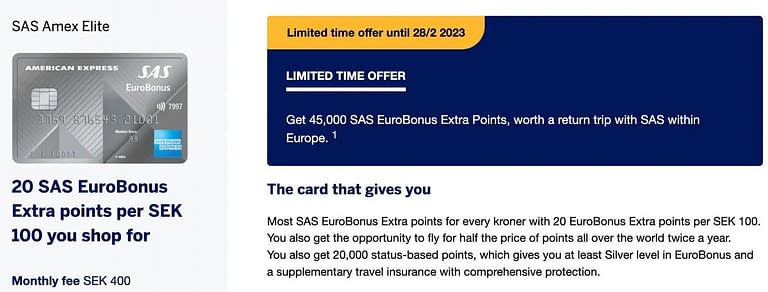 NEW AMEX Offer 2023: Get Up To 45000 SAS EuroBonus Points (Until Feb)