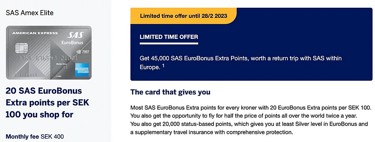 NEW AMEX Offer 2023: Get Up To 45000 SAS EuroBonus Points (Until Feb)