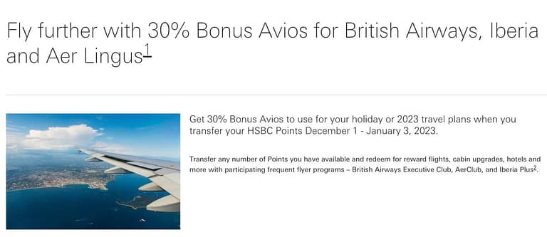 HSBC Gives 30% Bonus Avios On Points Transfers Until January 3