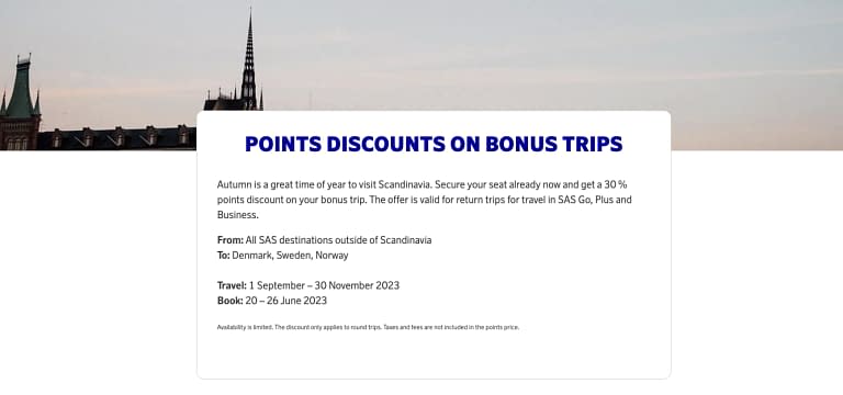 NEW SAS Point Bargain: 30% Point Discount On Bonus Trips (Book By June 26)