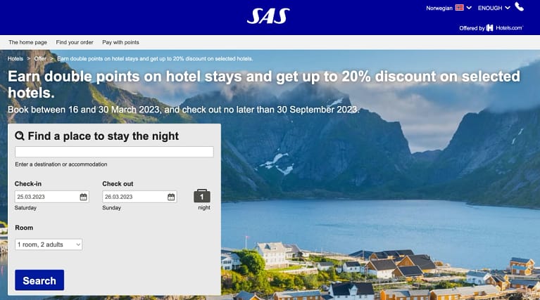 Hotel By SAS: Get Double EuroBonus Points And 20% Discount (Book By March 30th)