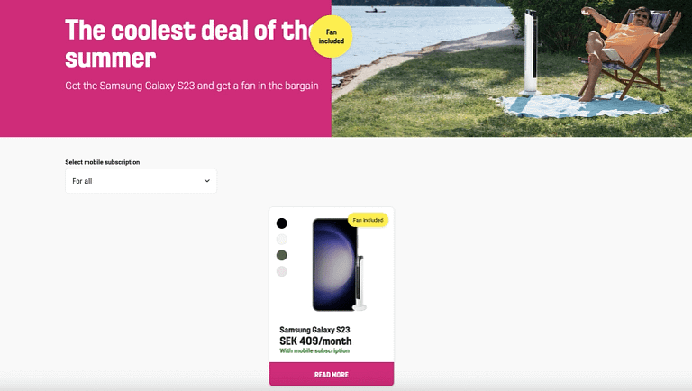 Comviq Samsung Galaxy S23 Summer deal: get A Free Tower Fan