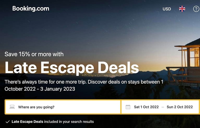 Booking.com Late Escape Deals (Get 15% OFF!)