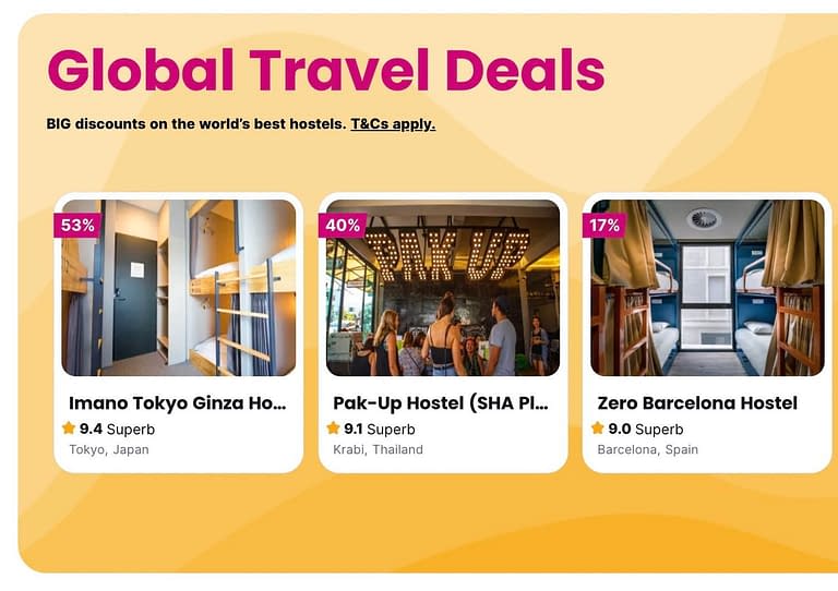 New Hostelworld Discount Of 60%: Global Travel deals (Book Before February 19)