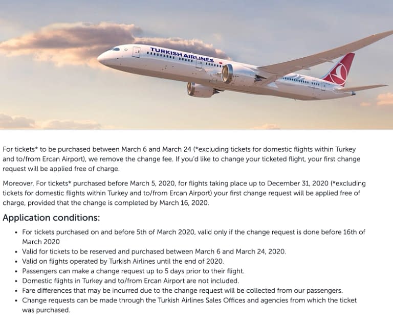 Turkish Airlines FREE Rebooks For Already Issued Flights (Until March 16th)