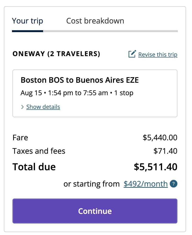 Boston to Ezeiza on United.com in Polaris Business Class 777-200