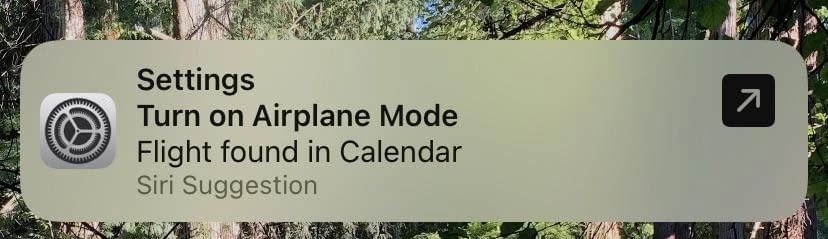 iOS airplane mode Siri Suggestion