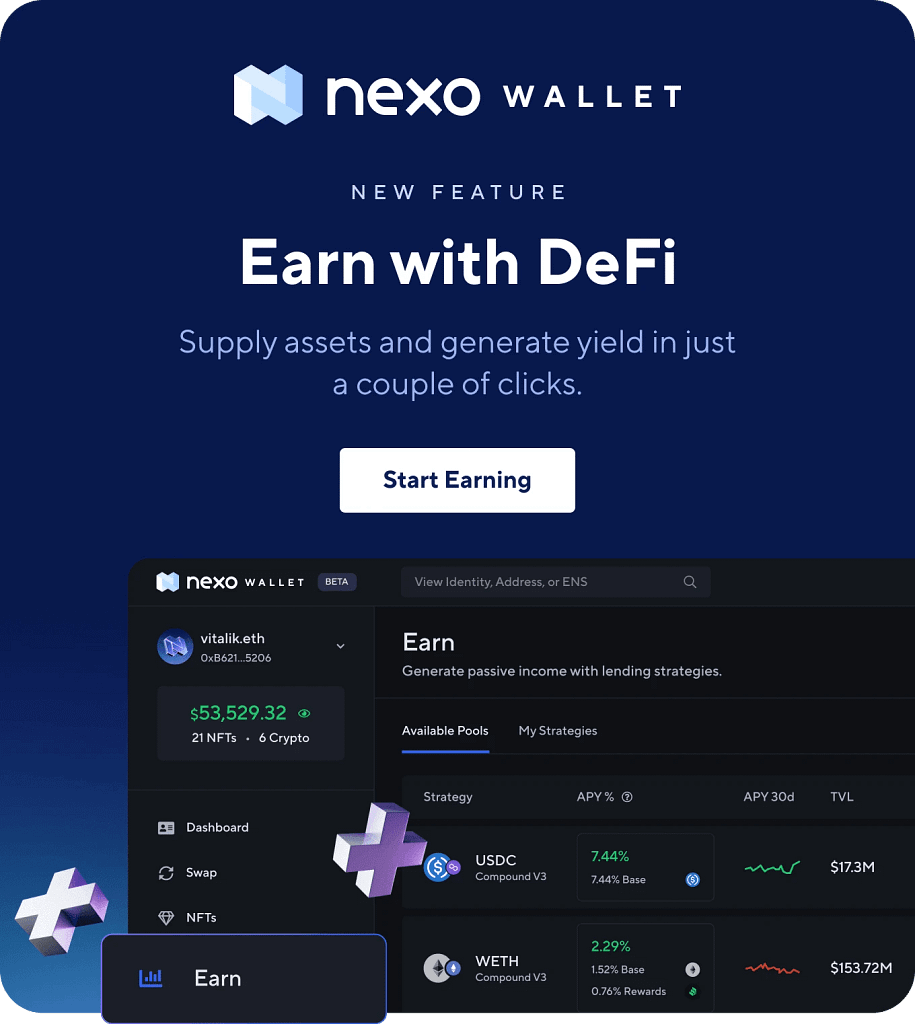 Nexo Wallet New Feature: Earn with DeFi (April 2023)