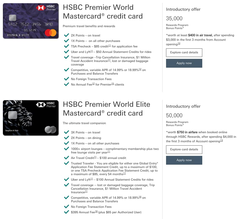 HSBC Premier World Mastercard Elite vs World Mastercard
