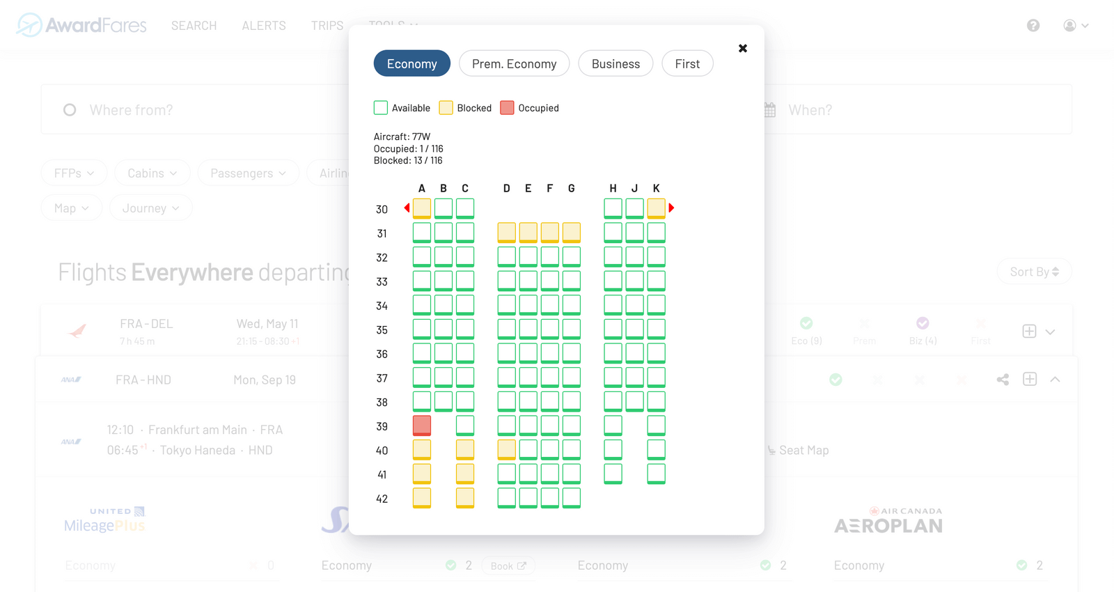 AwardFares new features May 2022 - Seat Maps 3