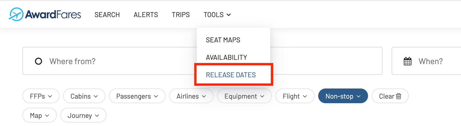 AwardFares new features May 2022 - Award Release Dates