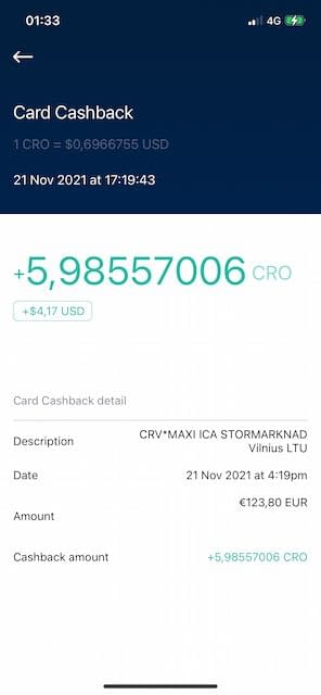 Card cashback on Crypto.com Visa Debit