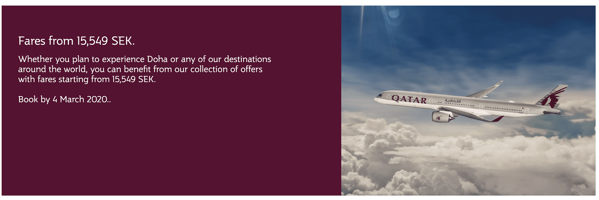 Qatar airways Qsuites from 15549 SEK promotion